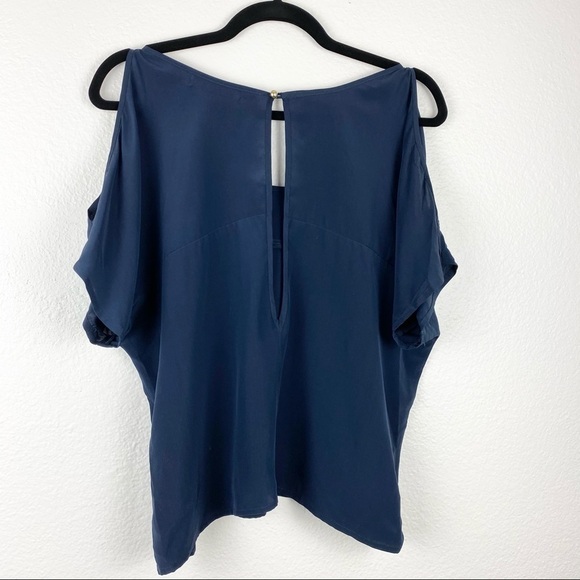 AMANDA UPRICHARD Navy Silk Cold Shoulder Blouse - Picture 5 of 5